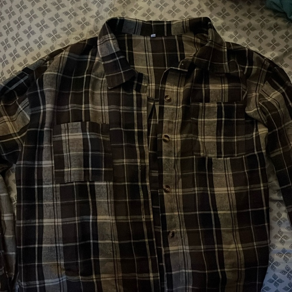 Dark Brown Plaid Checkeded Flannel
